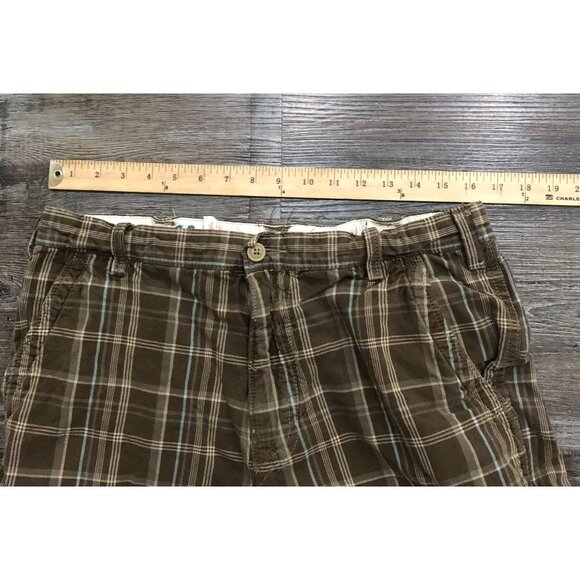 Hollister Mens Size 32 Brown Plaid Flat Front Casual Shorts - Picture 4 of 5